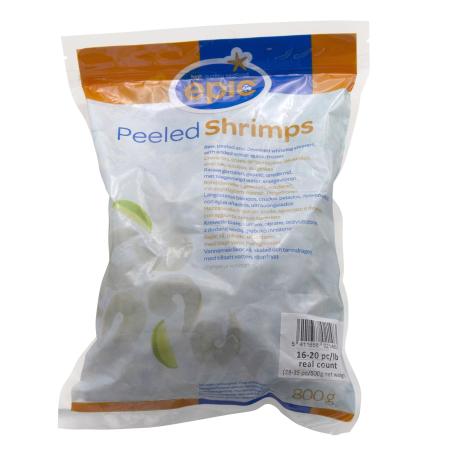 Vannamei shrimps, raw, peeled, 16-20 pc/lb real count, 800g unit (carton 12 units)