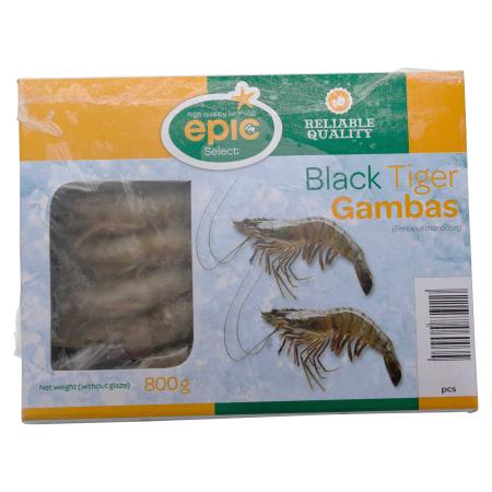 Black tiger shrimps head on semi IQF, 31-40 pc/800g, Epic Select, 800g unit (carton 12 units)