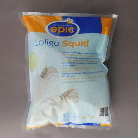 Hele inktvis loligo China, gekuist, 11-20 st/kg, 800g eenheid (karton 12 eenheden)