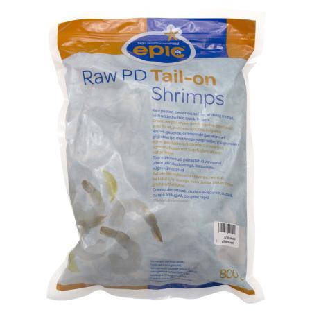 Vannamei shrimps, raw, peeled, tail on, 13-15 pc/360g, 800g unit (carton 12 units)