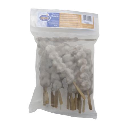 Garnaalbrochet 40g, 6 gepelde garnalen, dubbel geprikt, met handgreep, 800g eenheid (karton 12 eenheden)