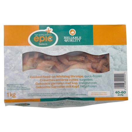 Crevettes vannamei avec tête, cuites, 40-60 pc/kg, unité 1kg (carton 12 unités)