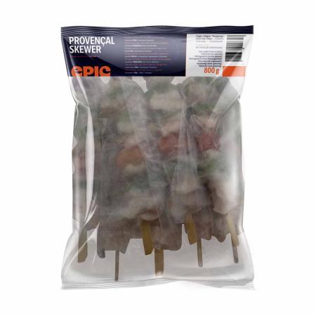 Brochette provençale 100g, différents fruits de mer, avec poignée, unité 800g (carton 12 unités)