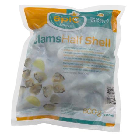 Gekookte venusschelpen, halve schelp, 60-90 st/eenheid, 800g eenheid (karton 12 eenheden)