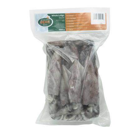 Ganze Loligo-Tintenfische, 6-10 St./kg, 10.5-13 cm, blockgefroren, 1000g Einheit (Karton 10 Einheiten)