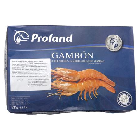 Argentinische Rotgarnelen mit Kopf, 10-20 st/kg, tiefgefroren an Bord, 2kg Einheit (Karton 6 Einheiten)