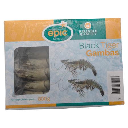 Black tiger garnalen met kop, 8-12 st/800g, 800g eenheid (karton 12 eenheden)
