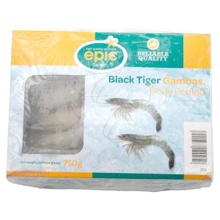 Crevettes black tiger avec tête, Body peeled, 06-08 pc/750g, unité 750g (carton 12 unités)
