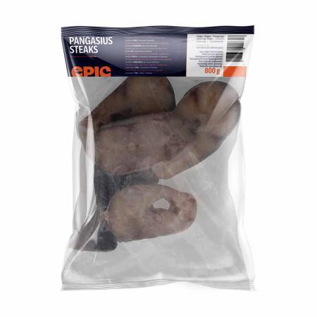 Pangasius steaks met vel, met graten, 800g eenheid (karton 12 eenheden)
