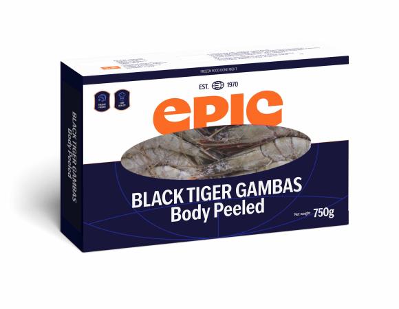 Black Tiger Garnelen mit Kopf, Body peeled, 16-20 st/750g, 750g Einheit (Karton 12 Einheiten)